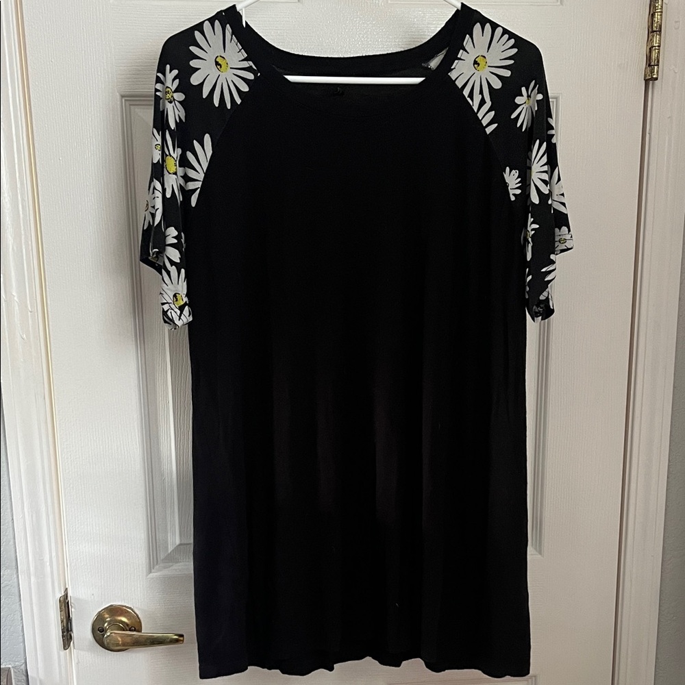 Black Shirt with Daisy Print Sleeves